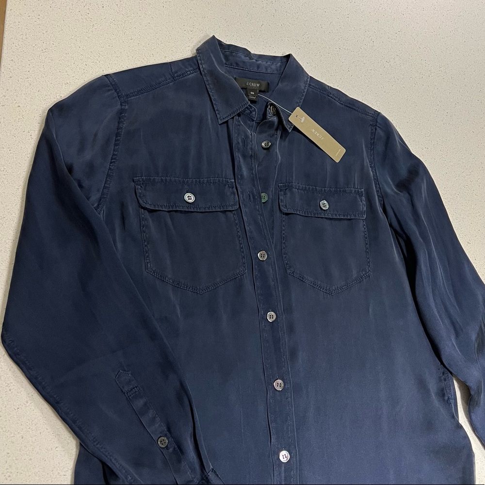 J. Crew | 100% Silk Classic-Fit Shirt in Navy